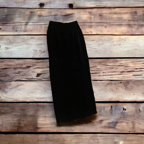 Kay Unger Formal Black Silk Blend Velvet Maxi Skirt High Back Slit Size 4